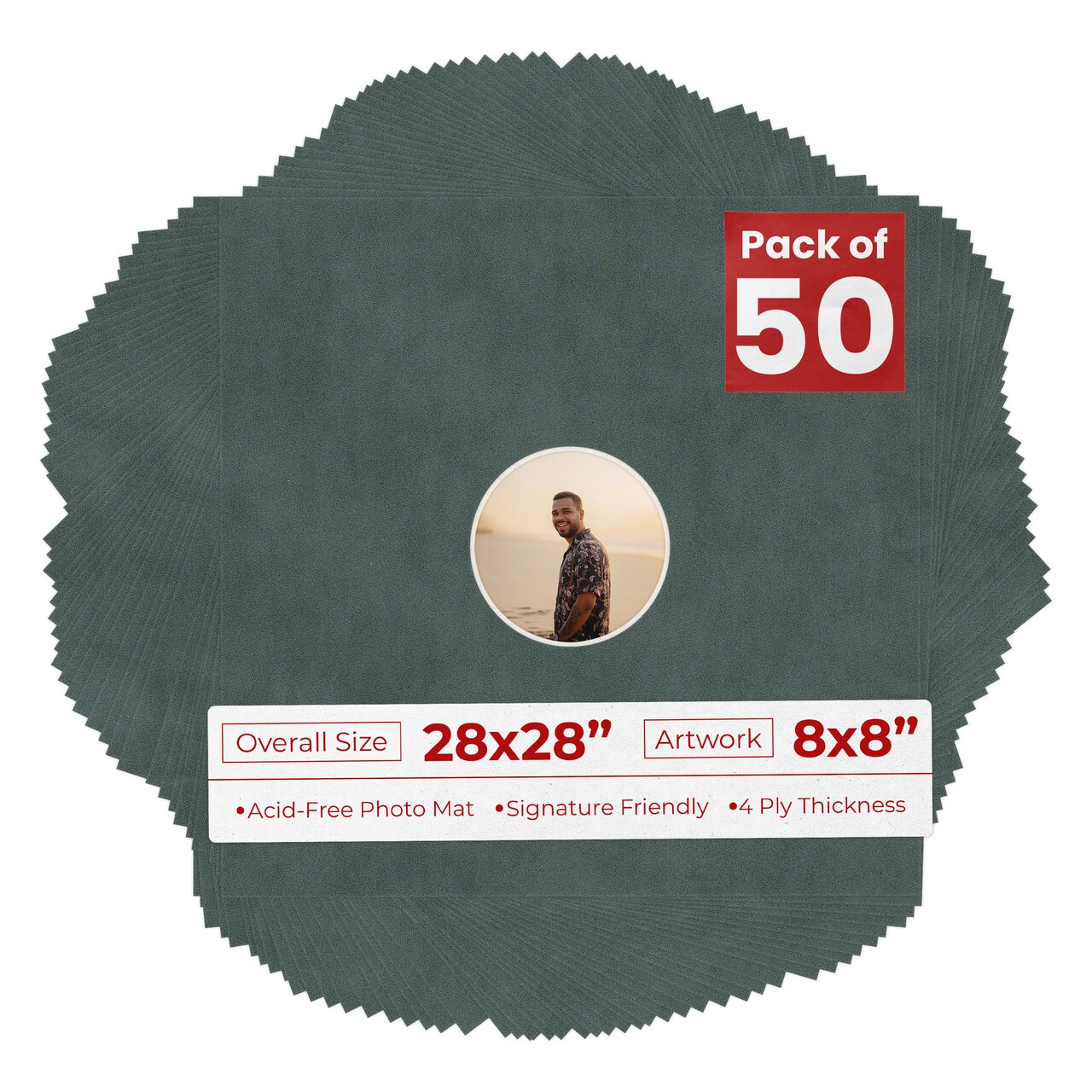 Dark Grey Suede Mat Board for 28x28 Frames - Circle Opening for 8x8 Photos